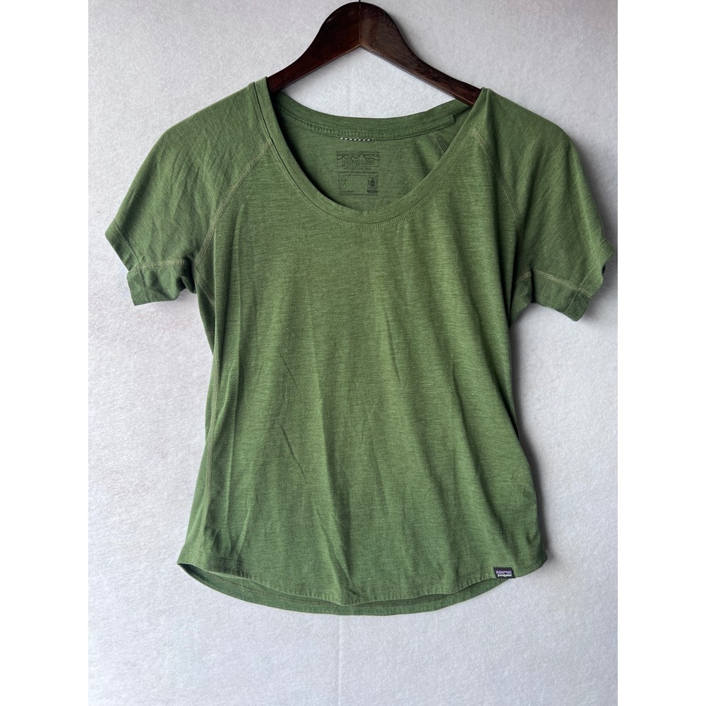 Patagonia Capilene Cool Trail Shirt Womens Small Green Short Sleeve Oudoors